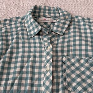 Vineyard Vines Teal and Cream Plaid Shirt